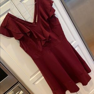 CurvSweet Fit and Flare burgundy Dress with V-Neck NWT. Size 2XL. Back zipper.